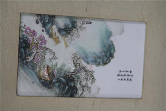 A pair of Chinese famille rose porcelain plaques width 11cm height 18cm